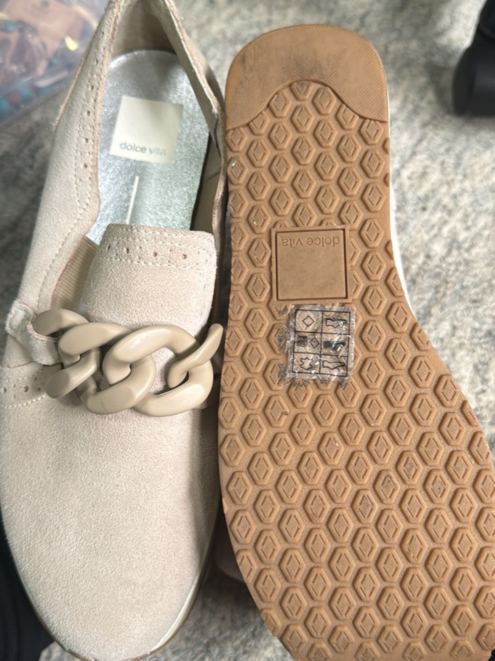 Dolce Vita Taupe Suede Slip-On Loafers with Chunky Chain - Picture 5 of 6